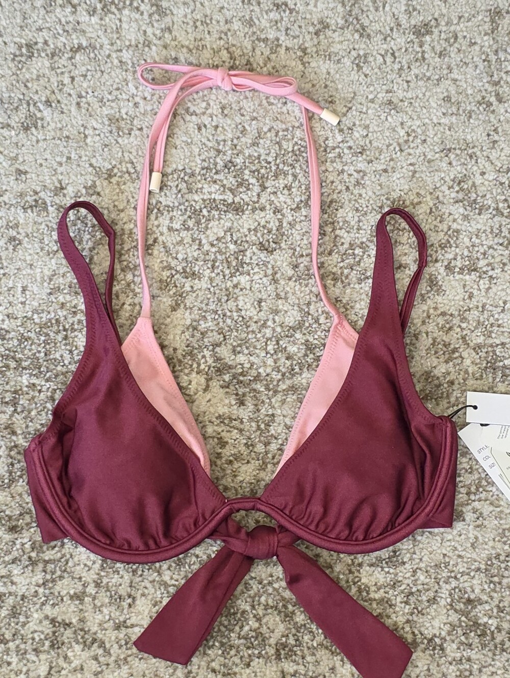 NWT Sanctuary Double-Layer Tied Bikini Top Burgundy Pink Size Small
